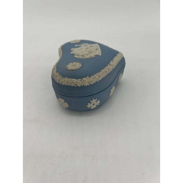 Shabby Chic Vintage Wedgewood Jasperware Blue Heart Shaped Box For Sale - Image 3 of 12