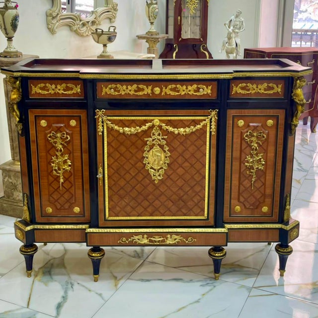 2010s French-Style Louis XVI Sideboard – Rich Wood, Gold Leaf & Ornate Bronze Details For Sale - Image 5 of 5