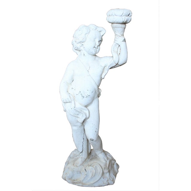 European Antique Figural Putti Garden Statue For Sale