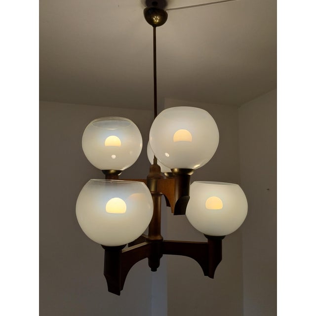 Mid-Century Modern Wood Glass Chandelier from Sijaj Hrastnik, Slovenia, 1970s For Sale - Image 9 of 18