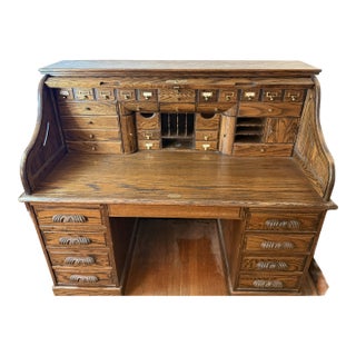 Late 20th Century Oak Rolltop Desk (Oak Crest) With Oak Chair For Sale