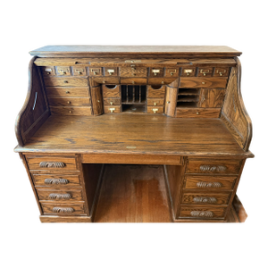 Late 20th Century Oak Rolltop Desk (Oak Crest) With Oak Chair