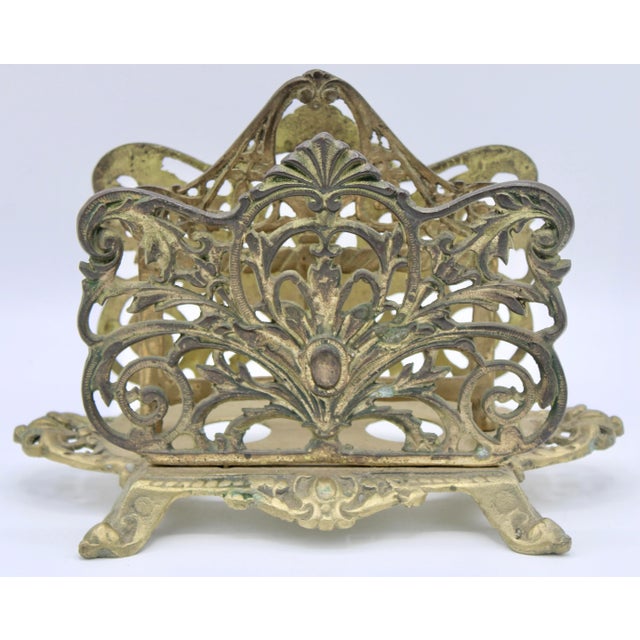 Antique Art Nouveau French Brass Letter Rack / Stationary Holder For Sale In Tulsa - Image 6 of 13