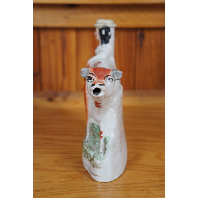 Staffordshire Antique 19th Century Staffordshire Porcelain Cow Milk Maid Spill Vase Creamer For Sale - Image 4 of 12