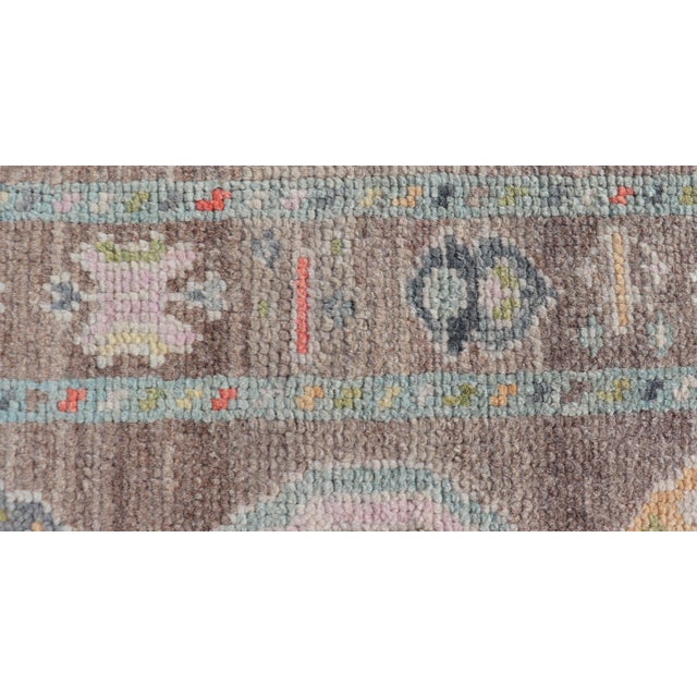 Brown Small Turkish Oushak Rug With Central Medallion in Lt Brown and Seafoam Accents For Sale - Image 8 of 9