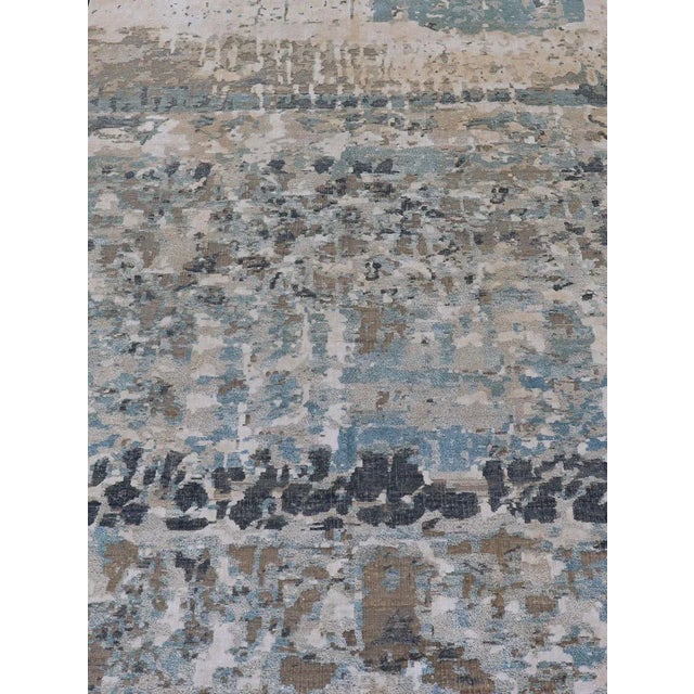 Modern Indian Abstract Bamboo Silk and Wool Gallery Runner in Earthy Tones For Sale - Image 4 of 12