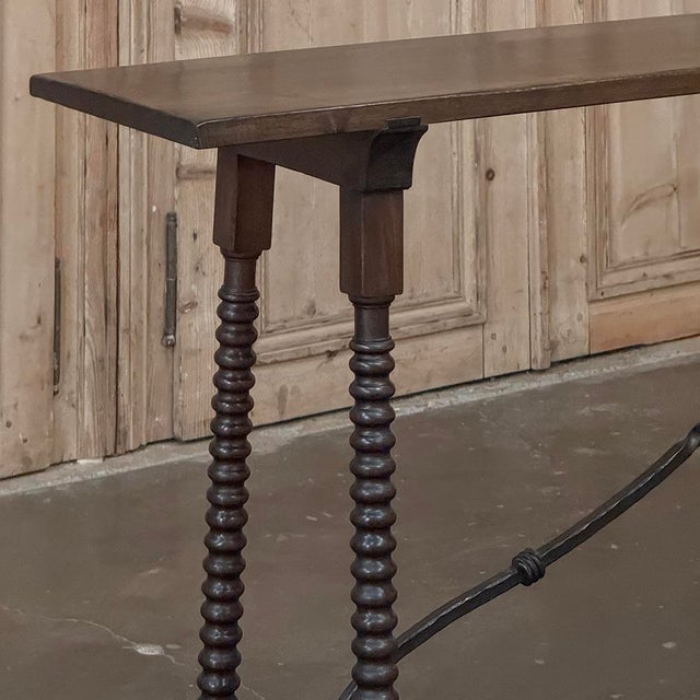 19th Century Spanish Walnut Console ~ Sofa Table With Wrought Iron For Sale - Image 14 of 18