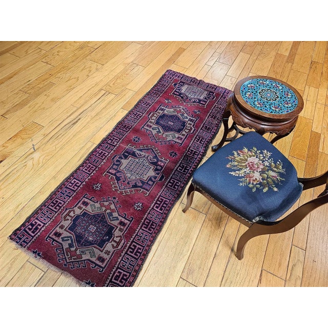 Textile Vintage Turkish Runner, Hand-Knotted Wool, Geometric Design, 1920s For Sale - Image 7 of 10