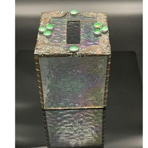 Vintage Handmade Iridescent Stained Glass Tissue Box Cover Art Glass Decor For Sale - Image 4 of 15