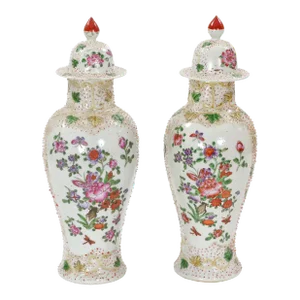 19th Century Continental Style Hand Decorated Floral Details Covered Urn