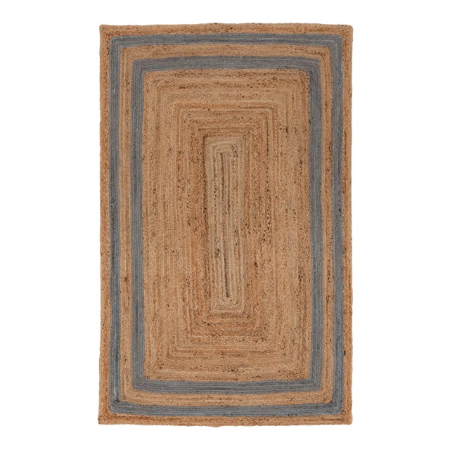 5'x7' Grey Border Rectangle Jute Handmade Rug For Sale