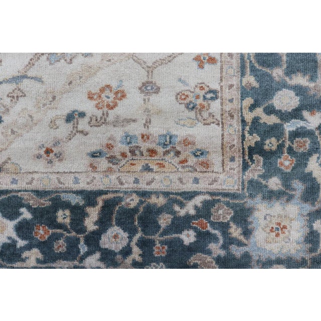 Hand-Knotted Oushak Rug by Keivan Woven Arts, Navy Floral Design 5'7 X 8'8 For Sale - Image 9 of 12