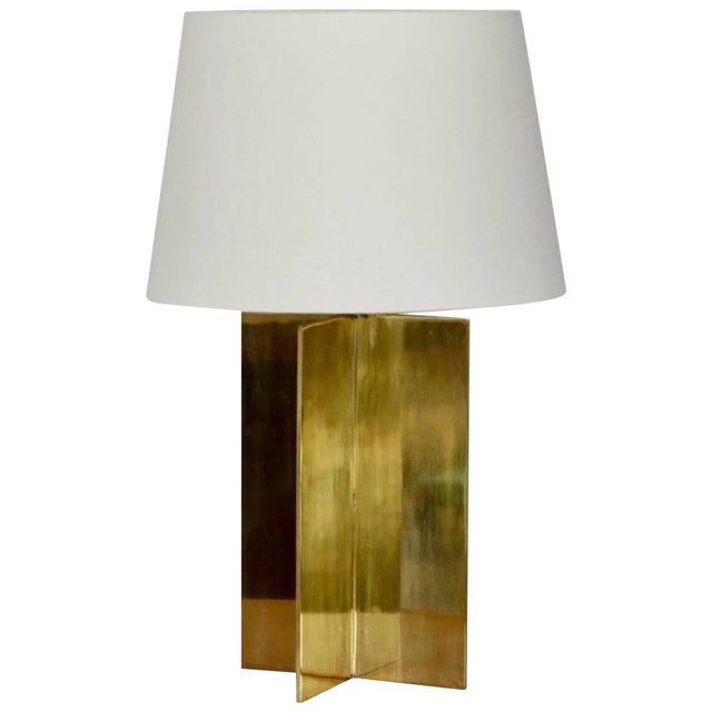 Contemporary "Croissillon" Polished Brass and Parchment Table Lamp For Sale