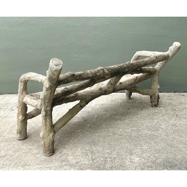 Vintage Faux Bois Concrete Garden Bench For Sale In West Palm - Image 6 of 13
