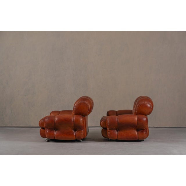 Textile Vintage Italian Club Chairs in Cognac Leatherette, Italy, 1970s, Set of 2 For Sale - Image 7 of 15