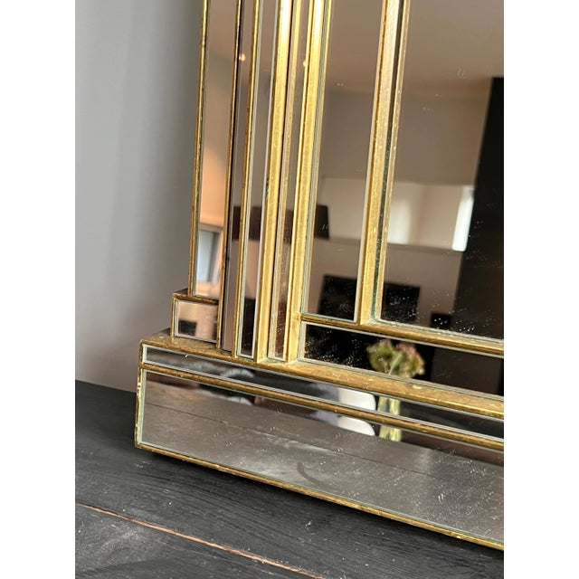 1970 Large Domus Mirror in Wood, Gold Plexiglass and Mirrors For Sale - Image 4 of 12