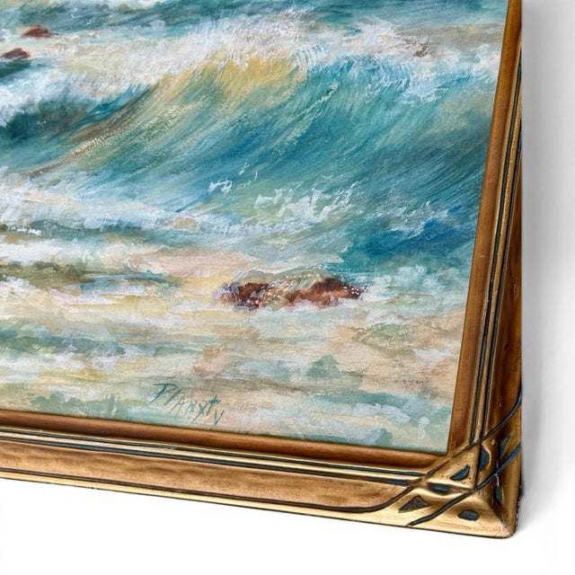 Art Nouveau Early 20th Century Seaside Watercolor Painting For Sale - Image 3 of 4