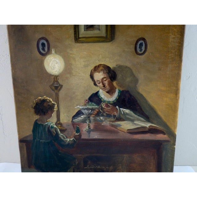 Portraiture Early 20th Century Mother Pealing Apple for Daughter Painting For Sale - Image 3 of 5