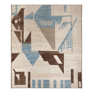 2020s Moroccan Blue, Brown, Beige Rug 12'4'' X 14'3'' For Sale