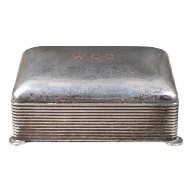 Art Deco Monogrammed "W C C" Silver Plated Cigarette Box c.1930 For Sale