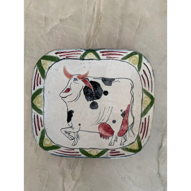 Rustic Vintage Rustic Faence-Style Decorative Rectangular Set of 6 Ceramic Wall Plates, Signed by Artist For Sale - Image 3 of 10