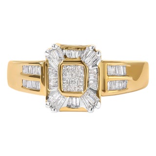 10K Yellow Gold 1/2 Cttw Diamond Composite and Halo Ring (H-I Color, SI1-SI2 Clarity) - Ring Size 7 For Sale