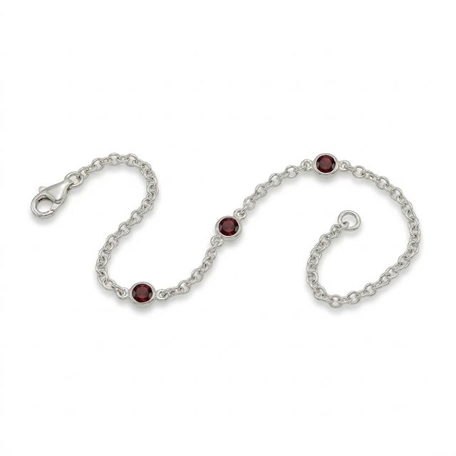 Contemporary Natural Garnet Gemstone Bracelet, January Birthstone Chain & Link Bracelet for Woman For Sale - Image 3 of 4