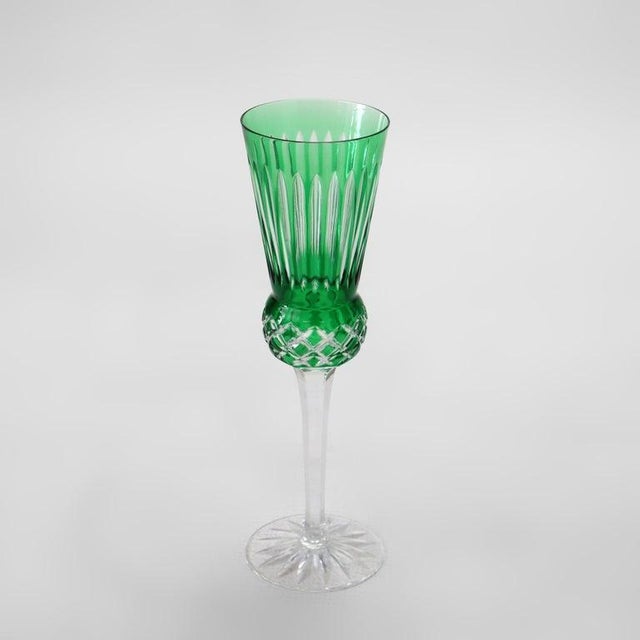 Traditional Two Antique Bohemian Cut to Clear Crystal Champagne Flutes: Ruby & Emerald C1910 For Sale - Image 3 of 7