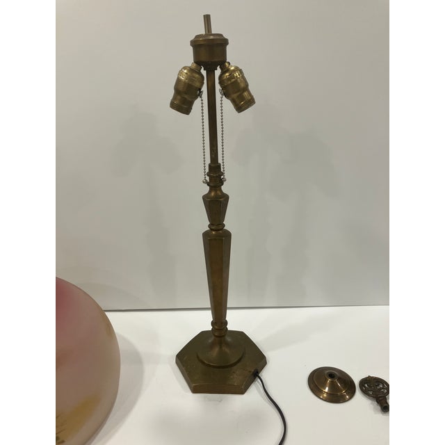 Antique Reverse Painted Glass Lamp For Sale - Image 4 of 13