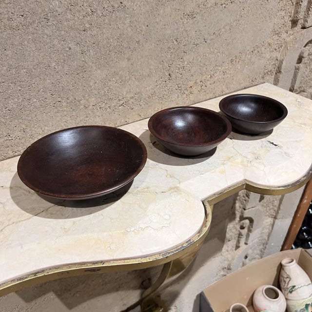 2010s 2017 Handcrafted Rosewood Three Bowl Set Signed Adw For Sale - Image 5 of 11