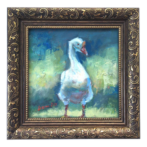 Framed Original Painting Goose Landscape Antique Wall Decor