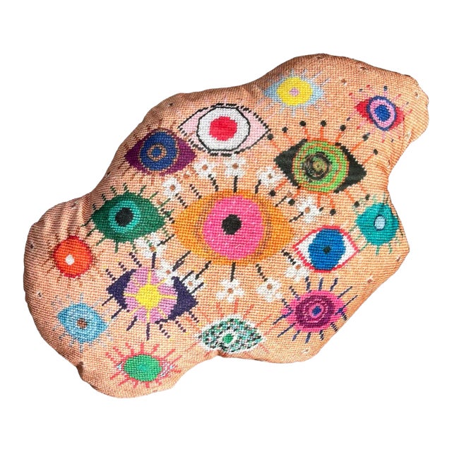 Velvet "IdolEyes" Amoeba-Shaped Pillow, Custom Original For Sale