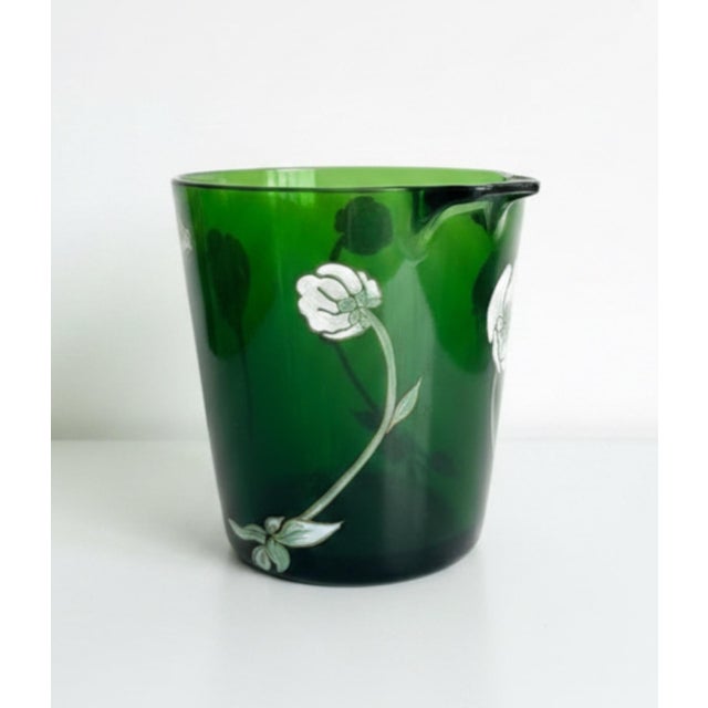 Vintage French Perrier-Jouët Style Green Glass Anemone Champagne Bucket For Sale - Image 10 of 11
