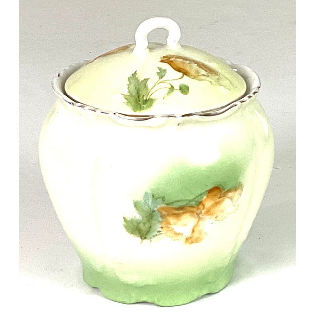 Art Nouveau Porzellanfabrik Tettau,Germany-Hand Painted, Embossed, Porcelain, Biscuit Jar Circa – 1880 to 1920 For Sale - Image 3 of 7