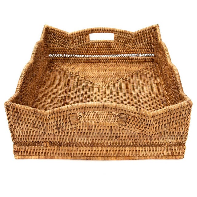 2020s Artifacts Rattan Scallop Collection Rectangular Storage Basket in Honey Brown - 20" For Sale - Image 5 of 7