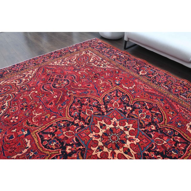 Textile 1960s Vintage Persian Handmade Wool Cotton Red Area Rug For Sale - Image 7 of 11