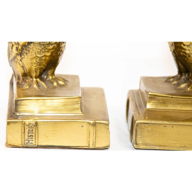 Vintage Cast Brass Owl Figurine Sculpture Bookends Mid-Century Modern 1950's For Sale - Image 11 of 13