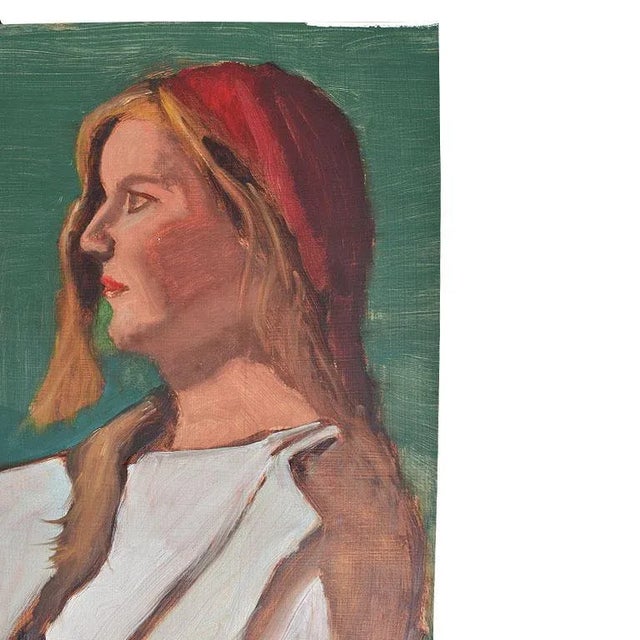Clair Seglem Portrait Painting of a Woman in Green - 20th Century Unsigned For Sale - Image 4 of 8