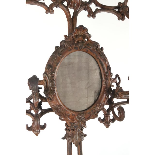 Victorian Antique Freestanding Victorian Cast Iron Ornate Hall Tree For Sale - Image 3 of 12