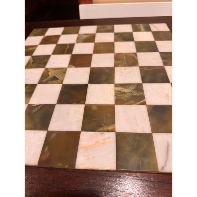 Late 20th Century Vintage Argentine Marble & Wood Chess Game Table With Storage Drawers and Original Marble Pieces For Sale - Image 5 of 12