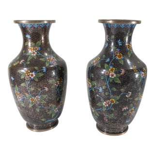 Early 20th Century Pair of Chinese Cloisonne Enamel Vases With Dents For Sale