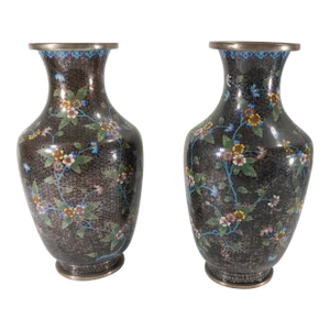 Early 20th Century Pair of Chinese Cloisonne Enamel Vases With Dents