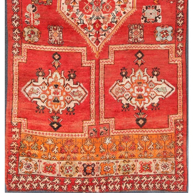 Large Vintage Moroccan Gallery Rug With Tribal Design in Red, Ivory and Orange For Sale - Image 4 of 13