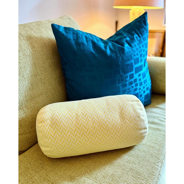 Outdoors and Indoors Contemporary Pastel Yellow Cylinder Pillows, by Arlene Angard, Set of 2 For Sale - Image 10 of 10