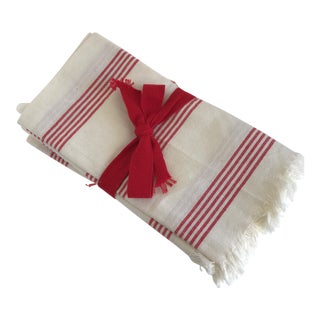 Red & White Striped Cloth Napkins - Set of 6 For Sale