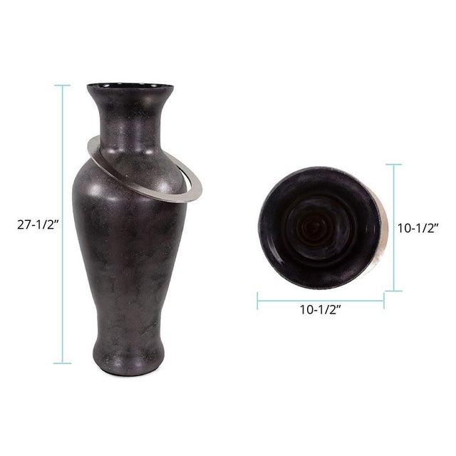 Black Ore Glass Vase with metal accent - Large For Sale - Image 11 of 11