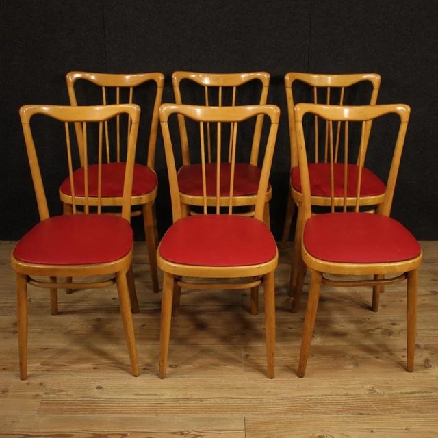 Italian Chairs in Exotic Wood and Faux Leather, 1960, Set of 6 For Sale - Image 13 of 13
