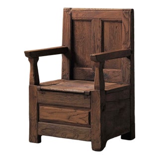 19th Century Folk Armchair with Storage Chest in Wood, France For Sale