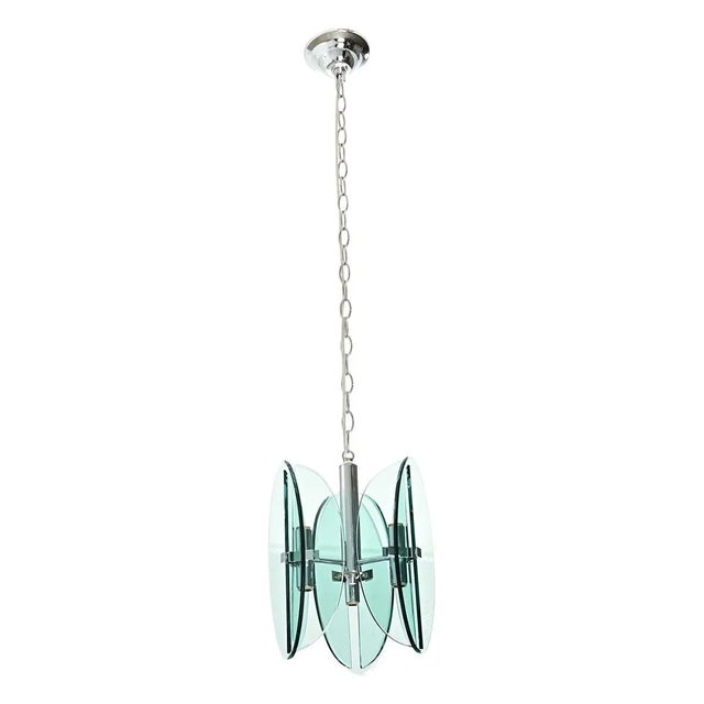 Chrome Vintage Italian Glass Pendant Light Fixture For Sale - Image 8 of 8