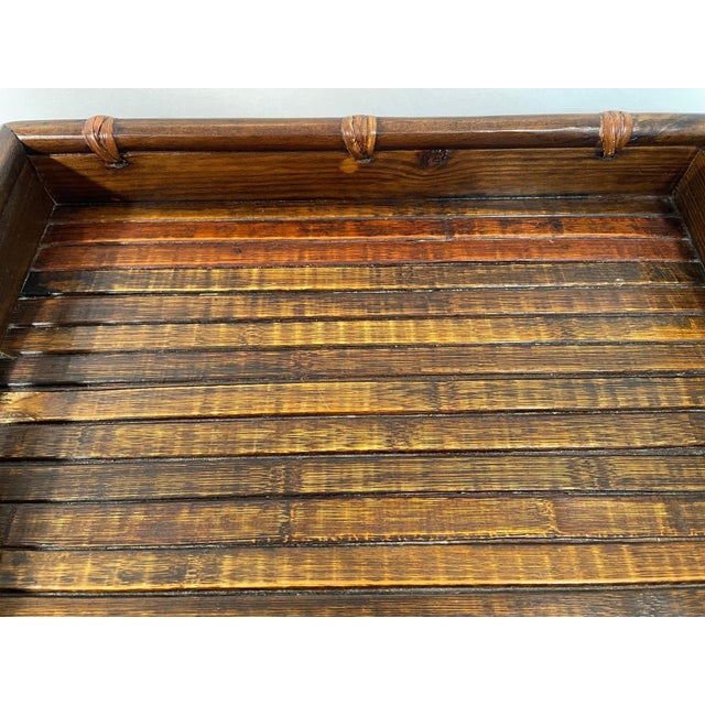 Brown 1960s Wooden Serving Tray With Bamboo and Rattan For Sale - Image 8 of 14